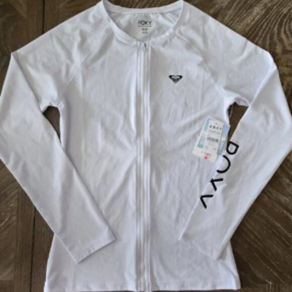 ROXY New Essentials LS Zipped Rashguard Small | White Long Sleeve Swim Shirt NWT - Picture 1 of 5